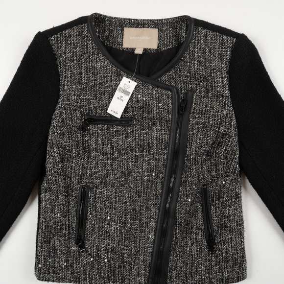 NEW BANANA REPUBLIC black/grey asymmetrical blazer size 2 P - Picture 5 of 8